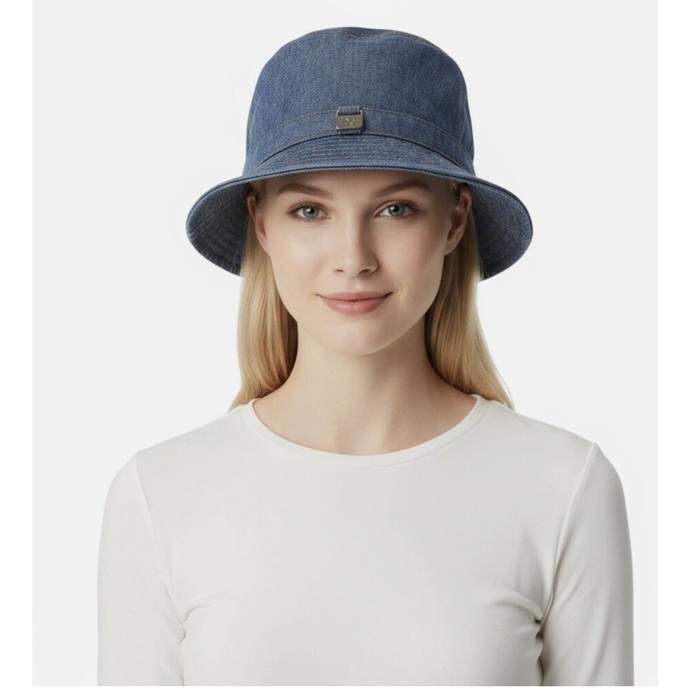 Dolce And Gabbana Cotton Blend Denim Bucket Hat With Logo Accent Size 56